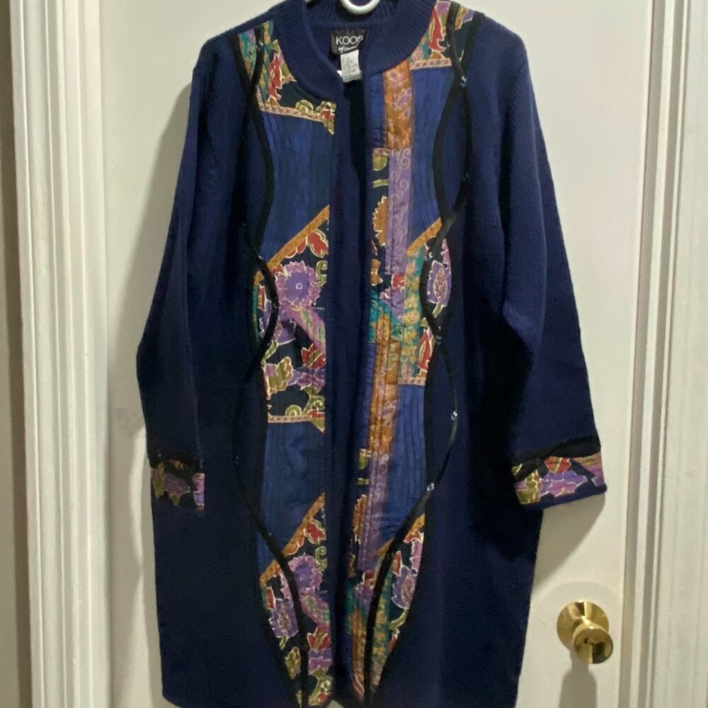 KOOS Silk Wool Cotton Asian Lagenlook Boho Open Fr. Long Duster Cardigan Coat 1X